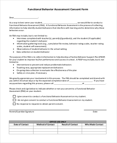 functional behavior assessment consent form