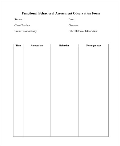 functional behavior assessment observation form