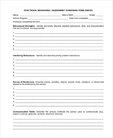 FREE 8+ Sample Functional Behavior Assessment Forms in MS Word | PDF