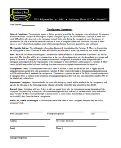 furniture consignment agreement form