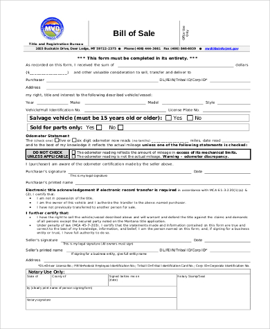 general blank bill of sale form