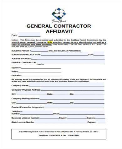 general contractor affidavit form