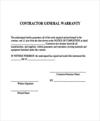 general contractor warranty form