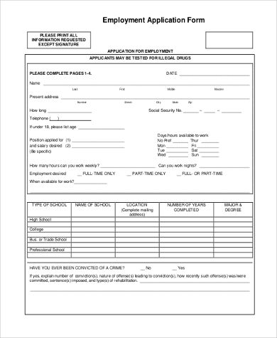 general employment application form