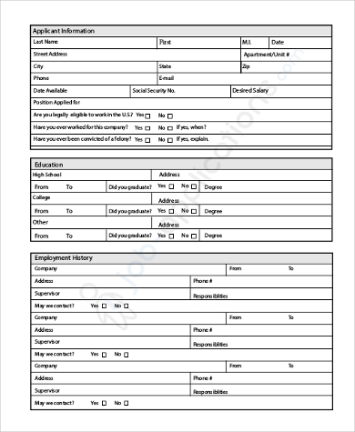 free 10 sample printable job application forms in pdf excel ms word