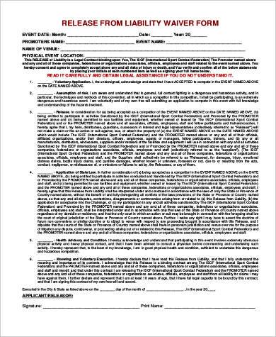 general liability release waiver form