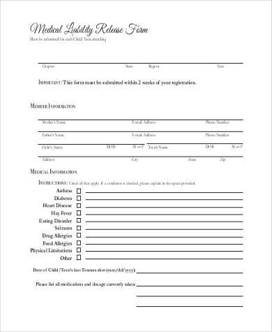 general medical liability release form