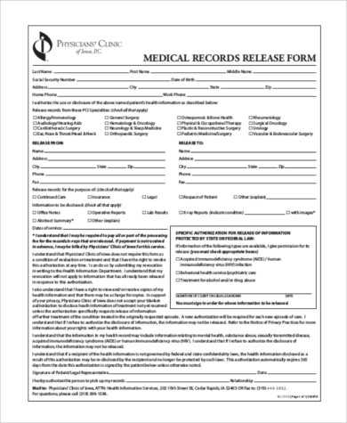general medical records release form