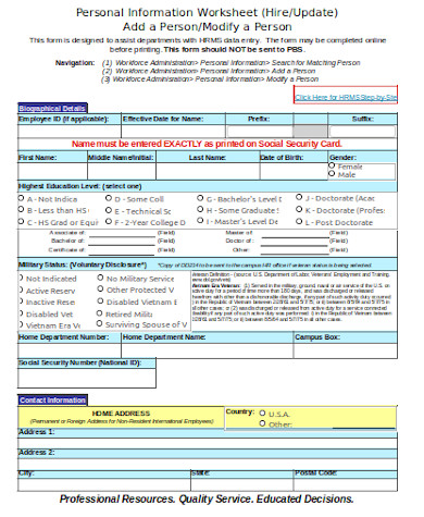 general personal information form