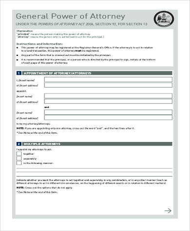 general power of attorney form example