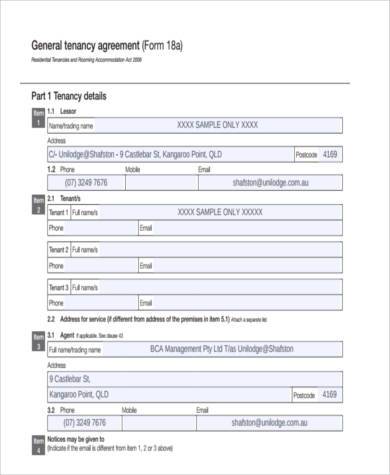 general tenancy agreement form sample