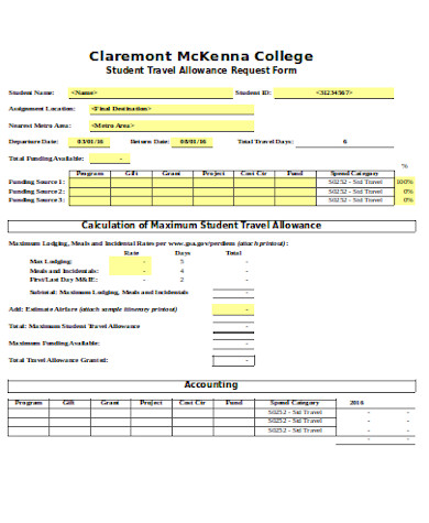 general travel allowance form