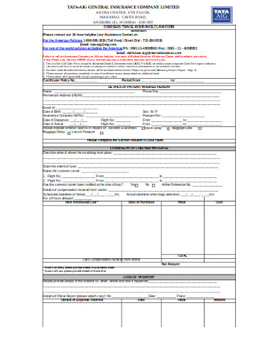 FREE 8+ Sample Travel Insurance Claim Forms in PDF | MS Word | Excel