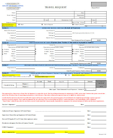 general travel request form