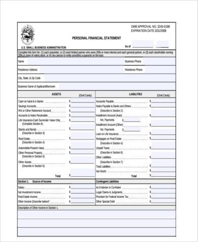 generic business financial statement form