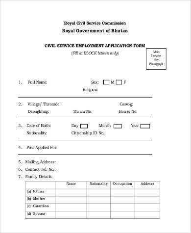 generic civil service employment application form
