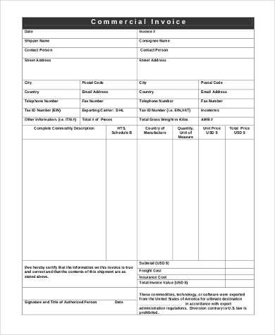 blank commercial form invoice PDF 9 Forms Generic  in WORD Sample FREE Invoice