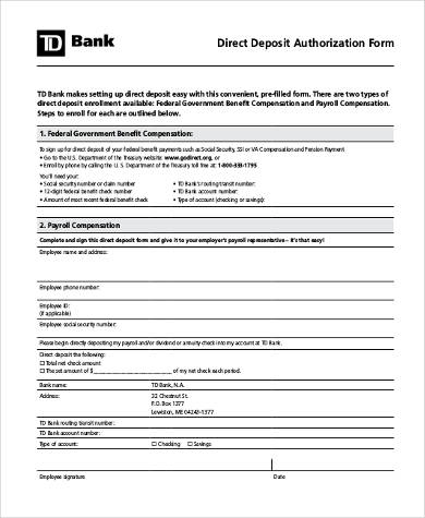generic direct deposit authorization form