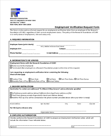 generic employment verification request form