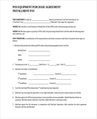 equipment purchase agreement template