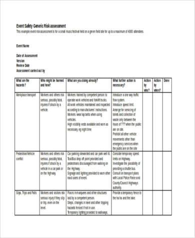 generic event risk assessment form