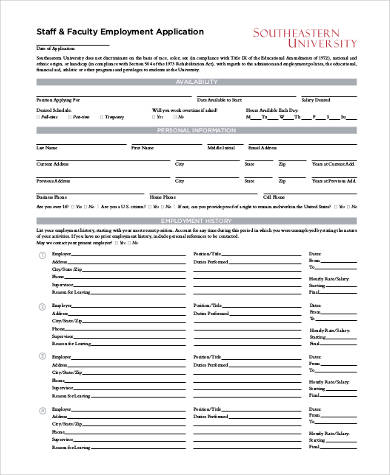 generic faculty employment application form in pdf