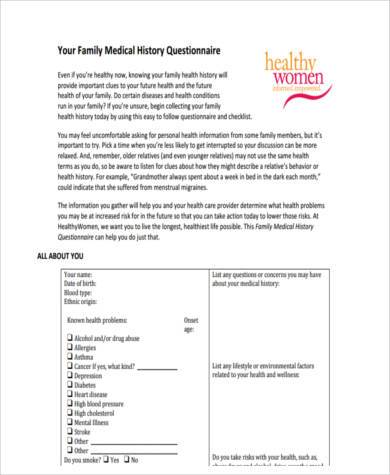 generic family medical history form