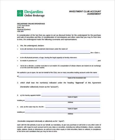 generic investment club agreement form