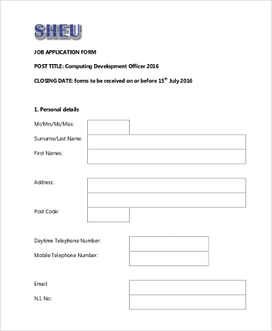 FREE 10 Sample Job Application Forms In MS Word PDF Excel Sample Job ...
