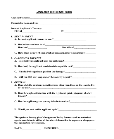 generic landlord reference form