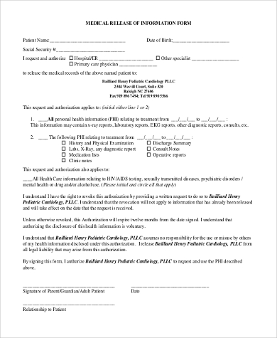 generic medical release of information form