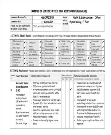 Free 8 Sample Generic Risk Assessment Forms In Ms Word Pdf