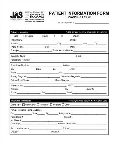 generic patient information form