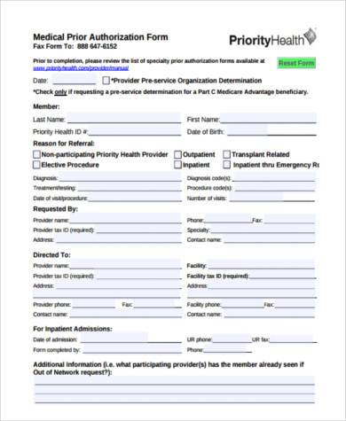 generic pre authorization form