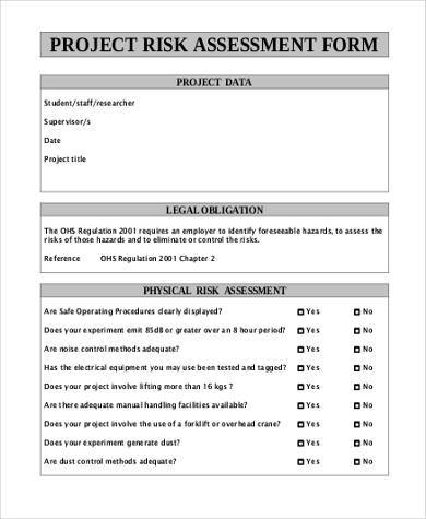 generic project risk assessment form