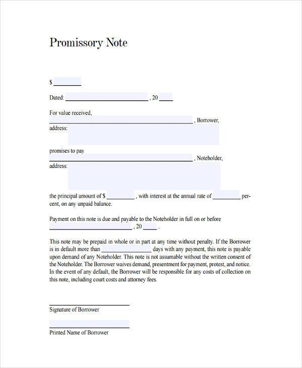 Sample Promissory Note Agreement Forms - 8+ Free Documents 