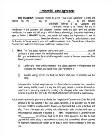 generic residential lease agreement form