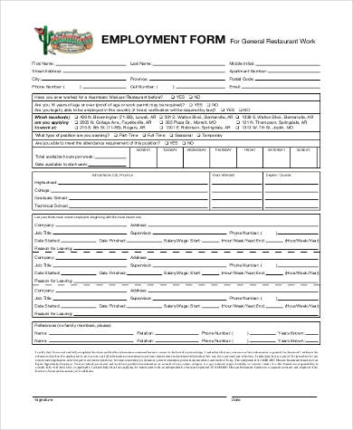 generic restaurant employment application form2