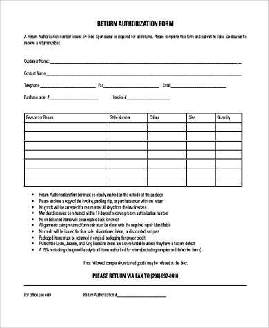 generic return authorization form