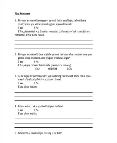 generic student risk assessment form