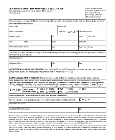 generic vehicle bill of sale form