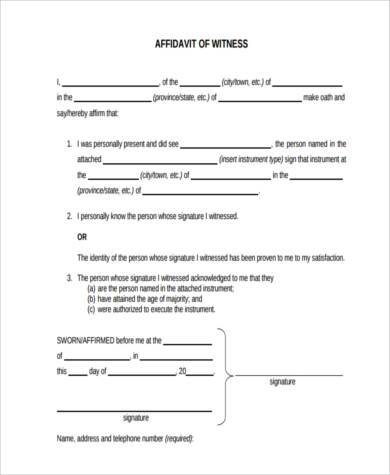 generic witness affidavit form