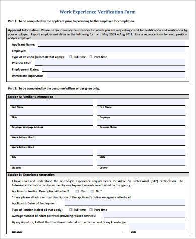 generic work verification form