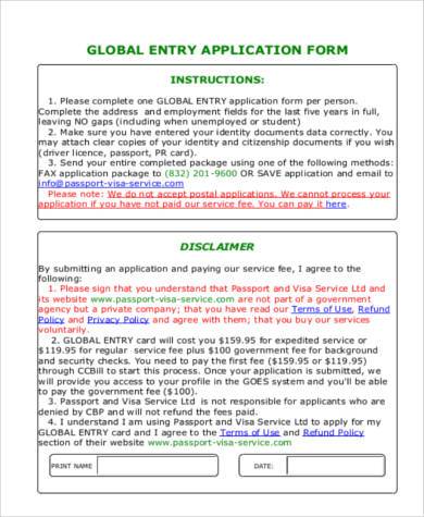 global entry application form example