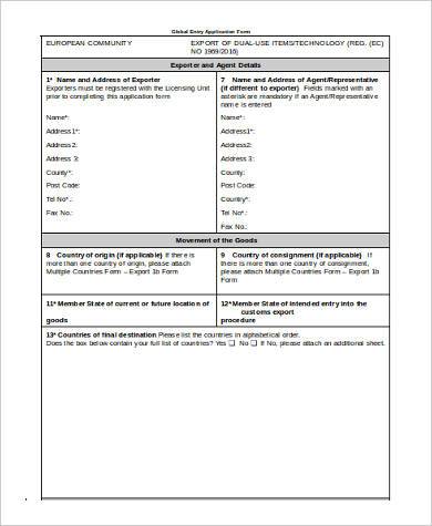 global entry application form in word format