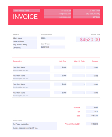 graphic design billing invoice