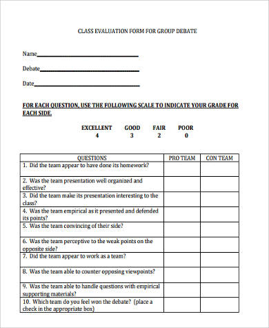 group fitness class evaluation form