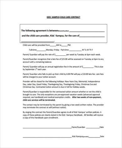 guardian child care contract form