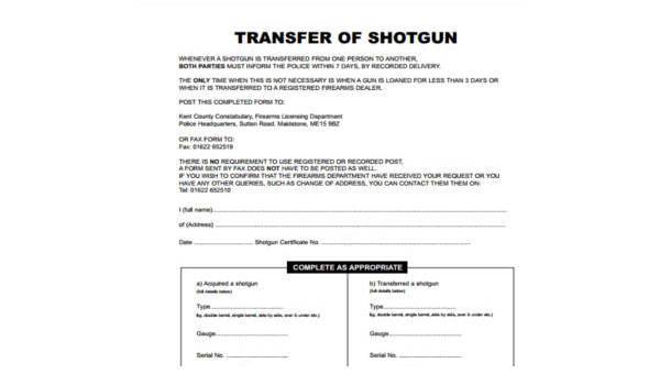 gun ownership transfer form samples