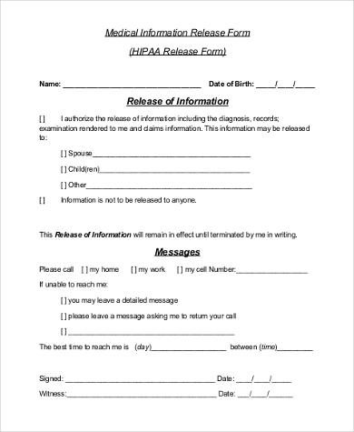 FREE 10 Sample Medical Release Of Information Forms In PDF MS Word   HIPAA Medical Release Of Information Form 